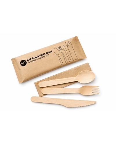 Kit de couvert en bois jetable 4 pcs