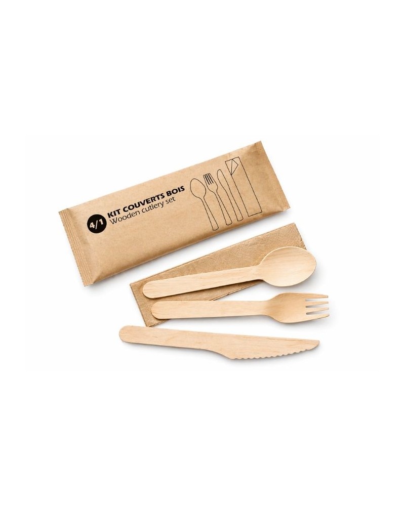 Kit de couvert en bois jetable 4 pcs